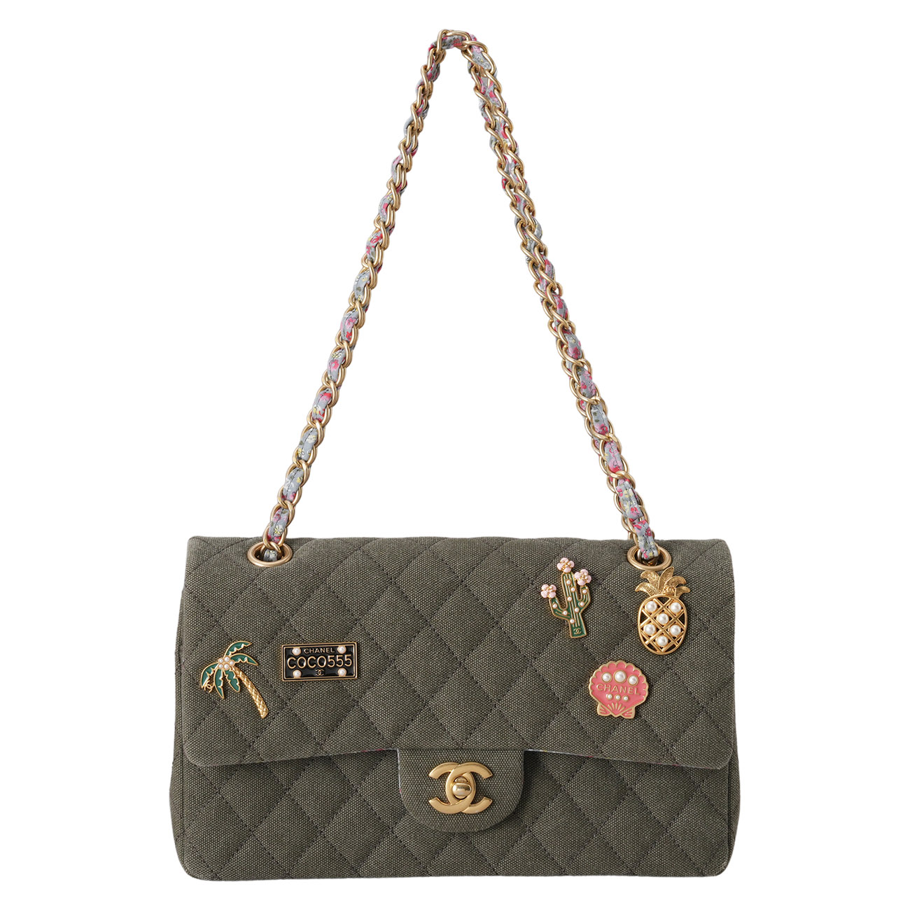 CHANEL(USED)샤넬 A01112 시즌 패브릭 클래식 미듐 플랩백