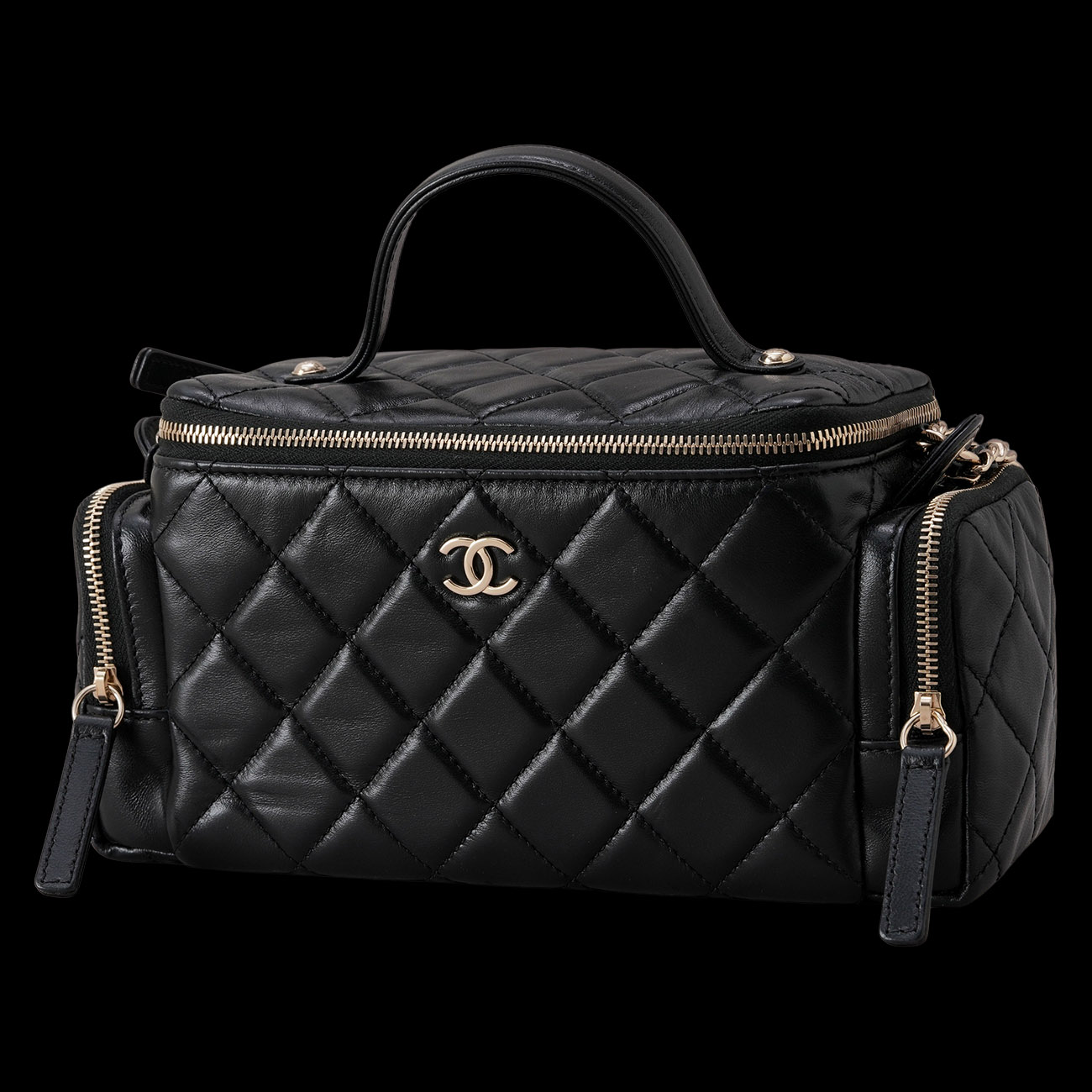 CHANEL(USED)샤넬 코스메틱 케이스 탑핸들 숄더백 블랙
