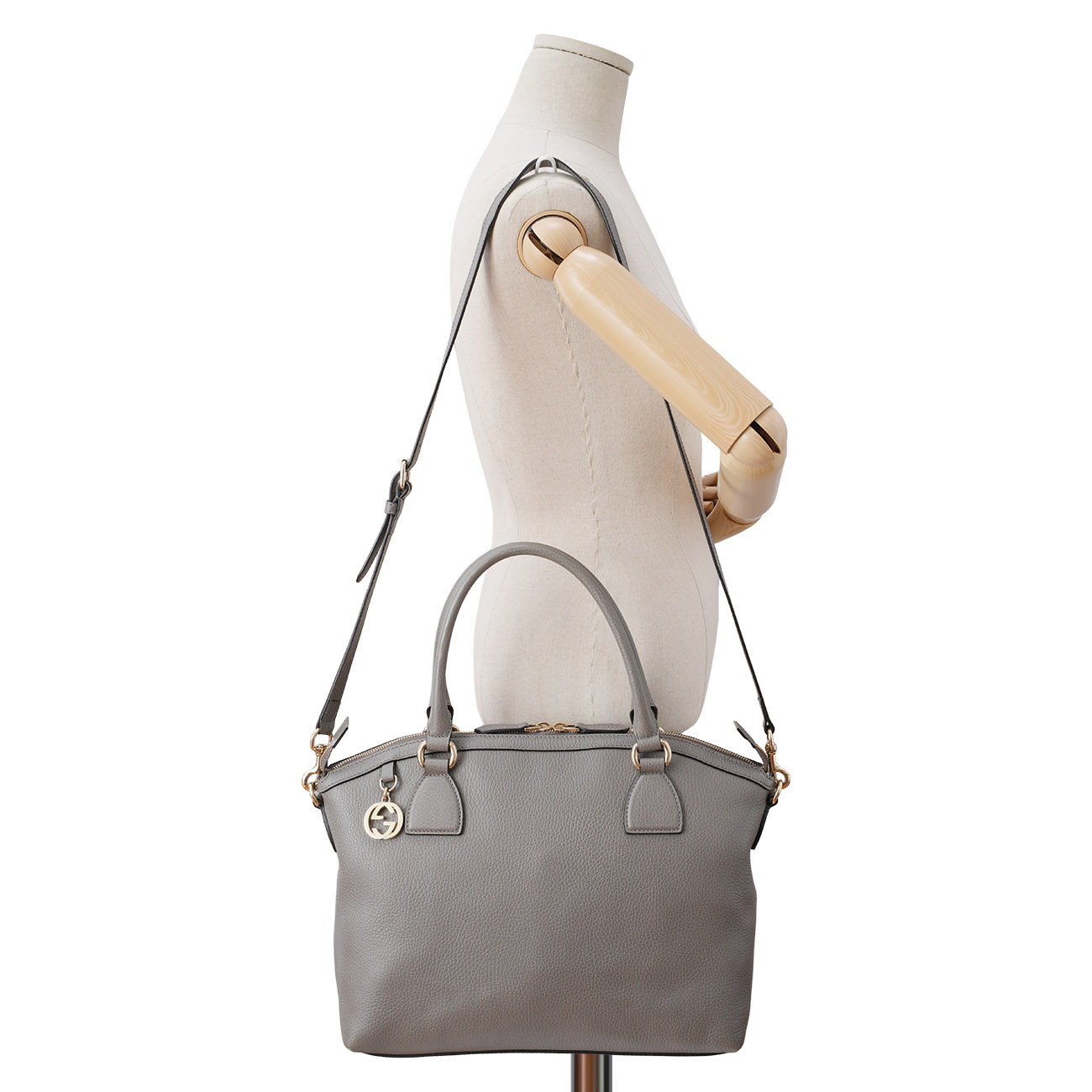 GUCCI(USED)구찌 449651 그레이 레더 더블 G 인트로킹 숄더백
