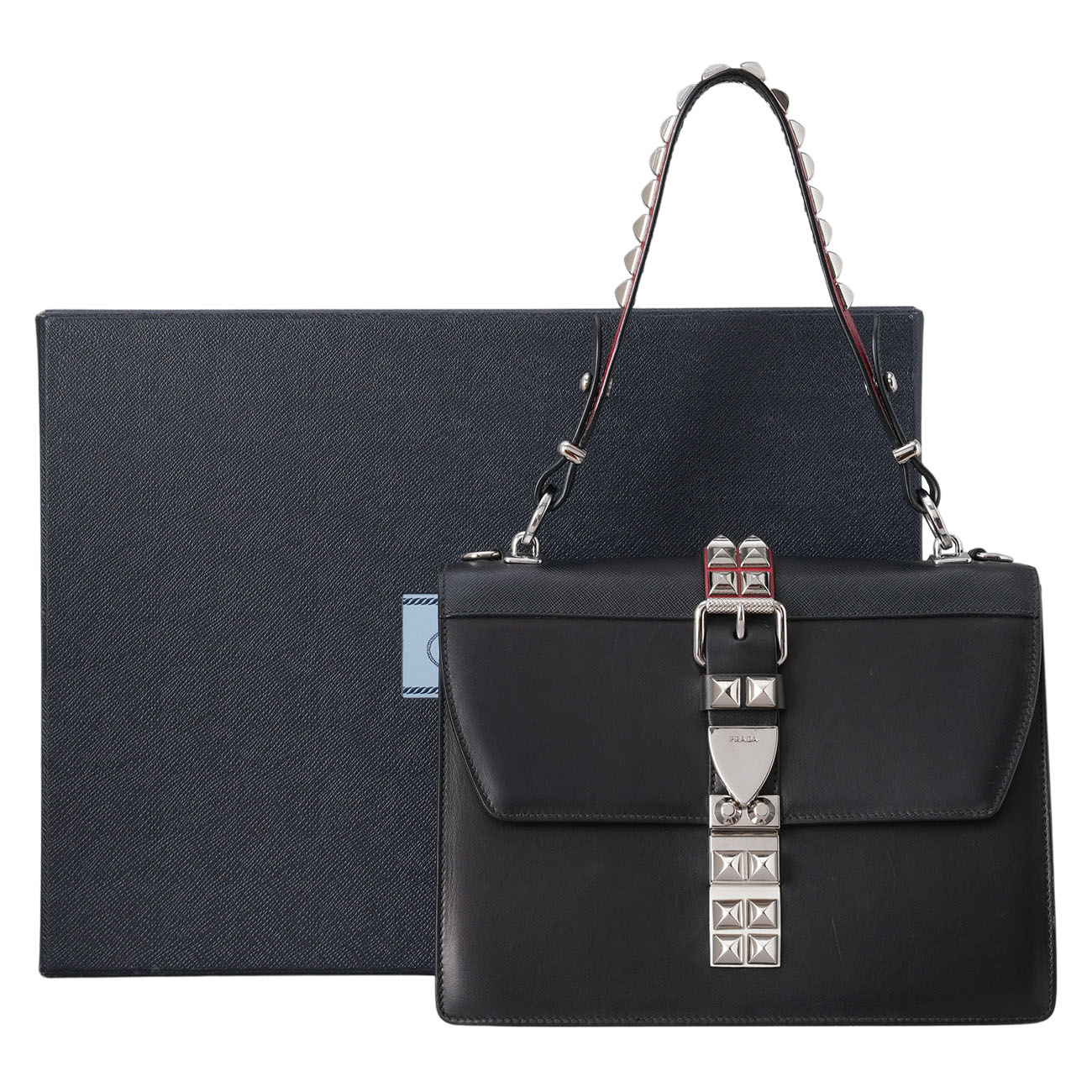 PRADA(USED)프라다 1BA179 푸시아 엘렉트라 스터드 토트백