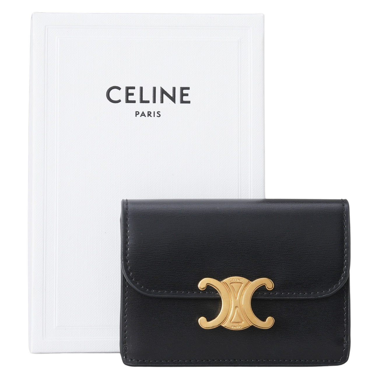 CELINE(USED)셀린느 트리옹프 레더 카드지갑 블랙금장