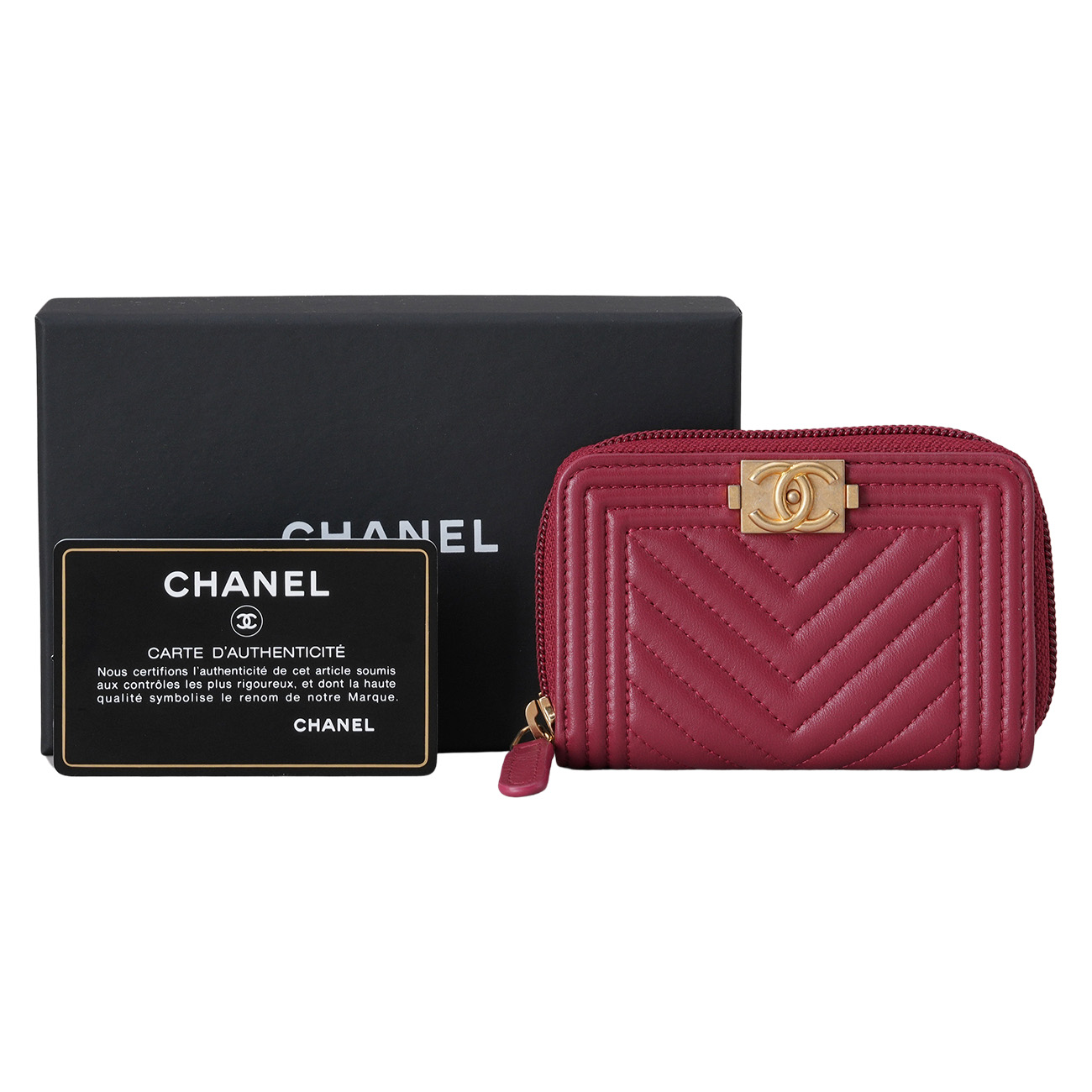 CHANEL(USED)샤넬 램스킨 보이샤넬 쉐브론 지퍼 카드지갑