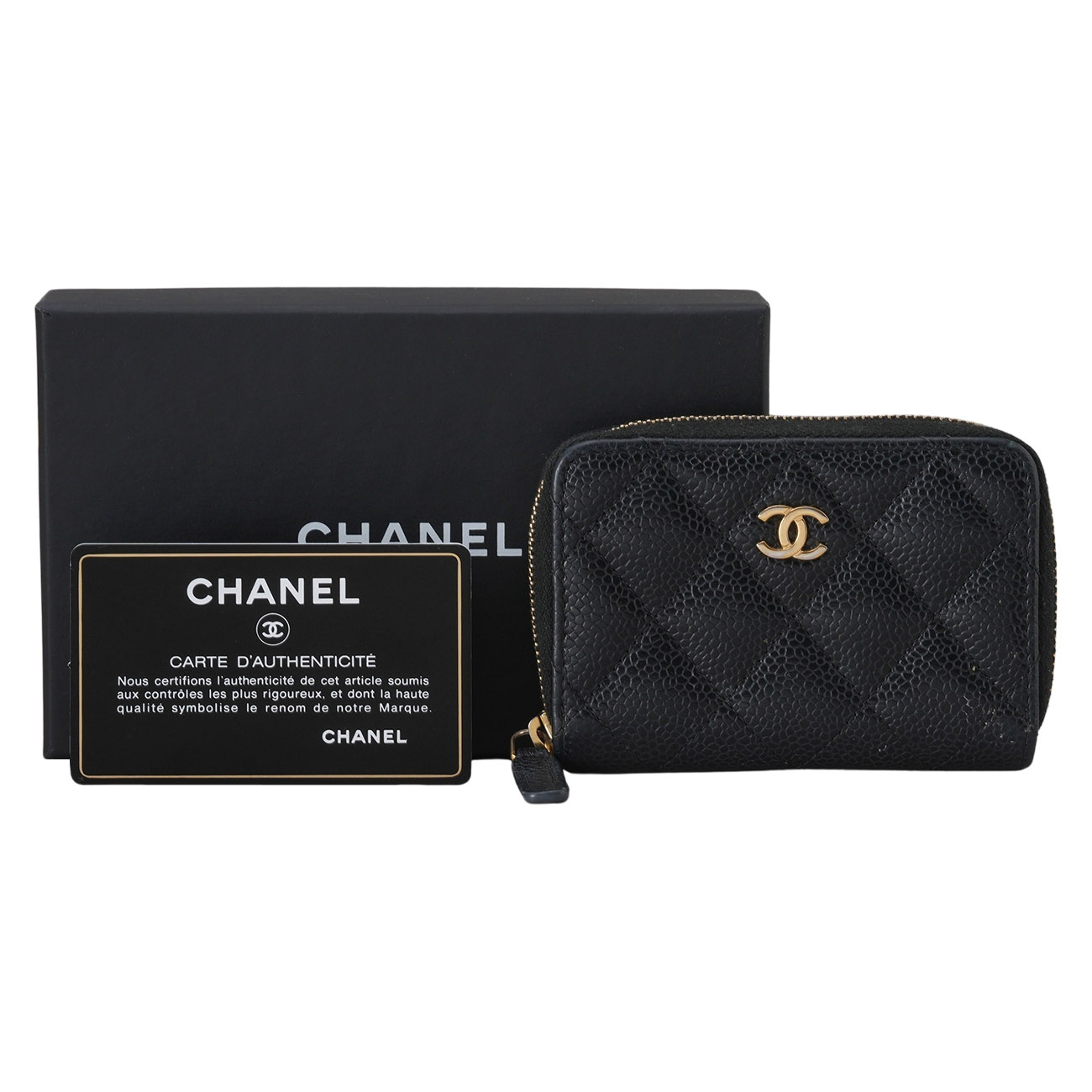 CHANEL(USED)샤넬 캐비어 지퍼 카드지갑 블랙금장