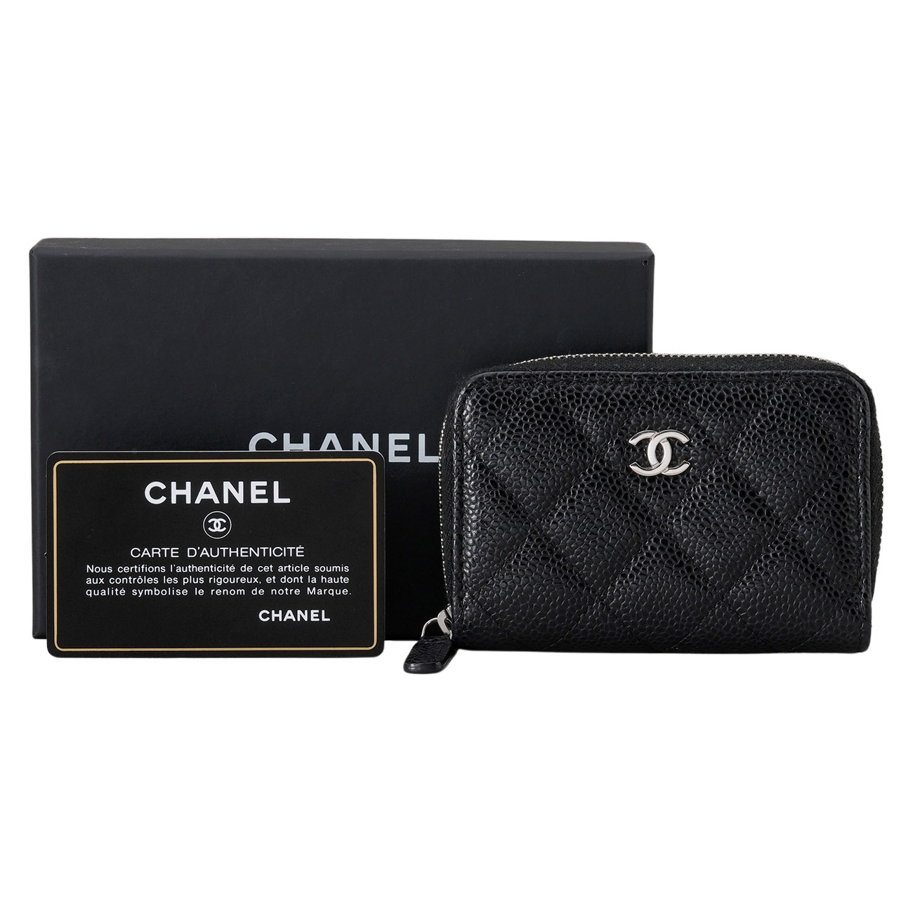 CHANEL(USED)샤넬 캐비어 지퍼 카드지갑 블랙은장