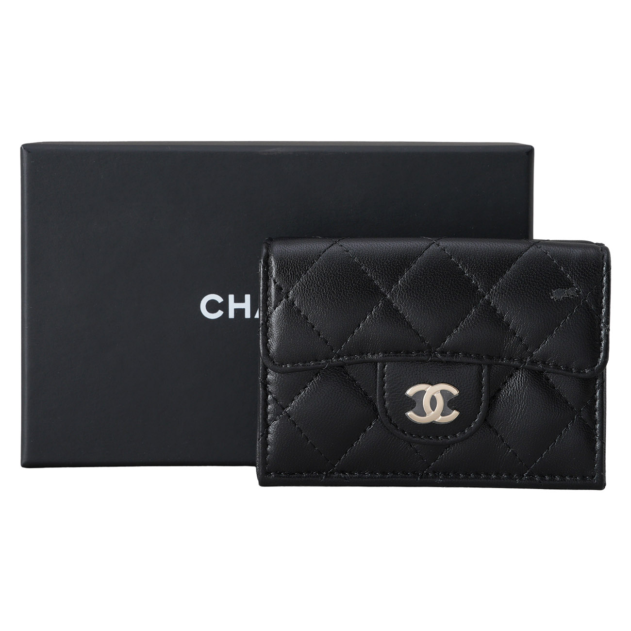 CHANEL(USED)샤넬 램스킨 3단 반지갑 블랙