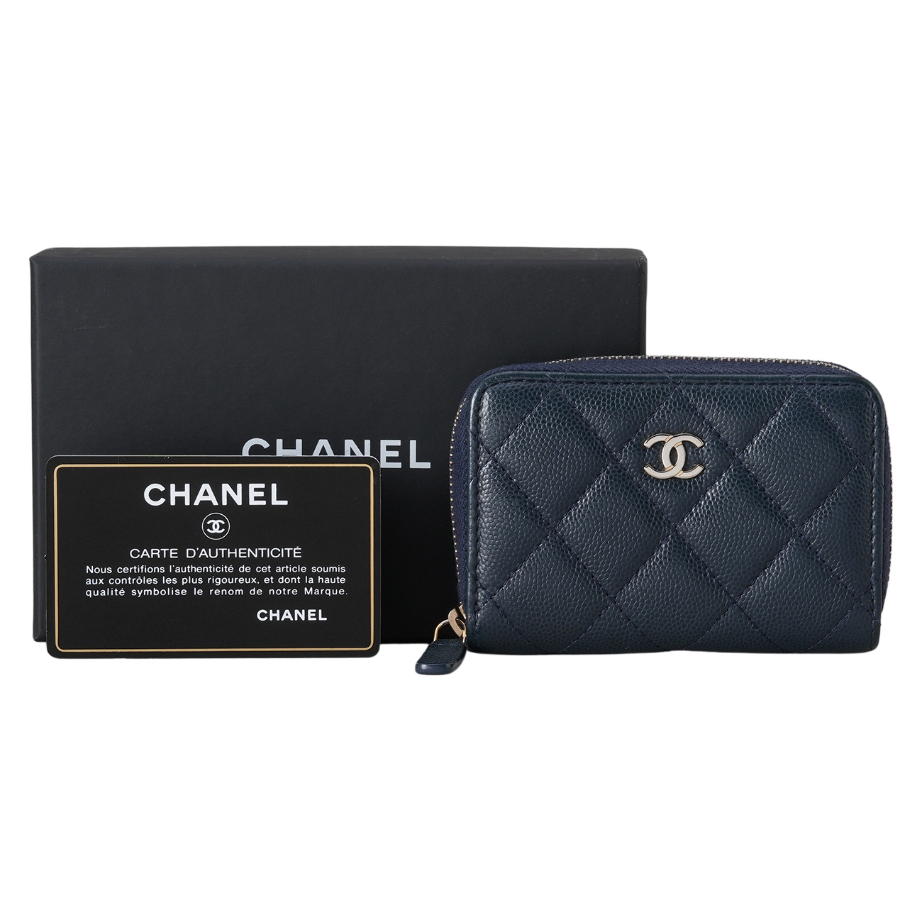 CHANEL(USED)샤넬 캐비어 클래식 지퍼 카드지갑 네이비