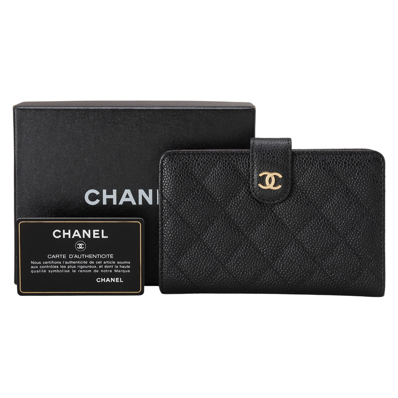 CHANEL(USED)샤넬 캐비어 플랩 지퍼 중지갑