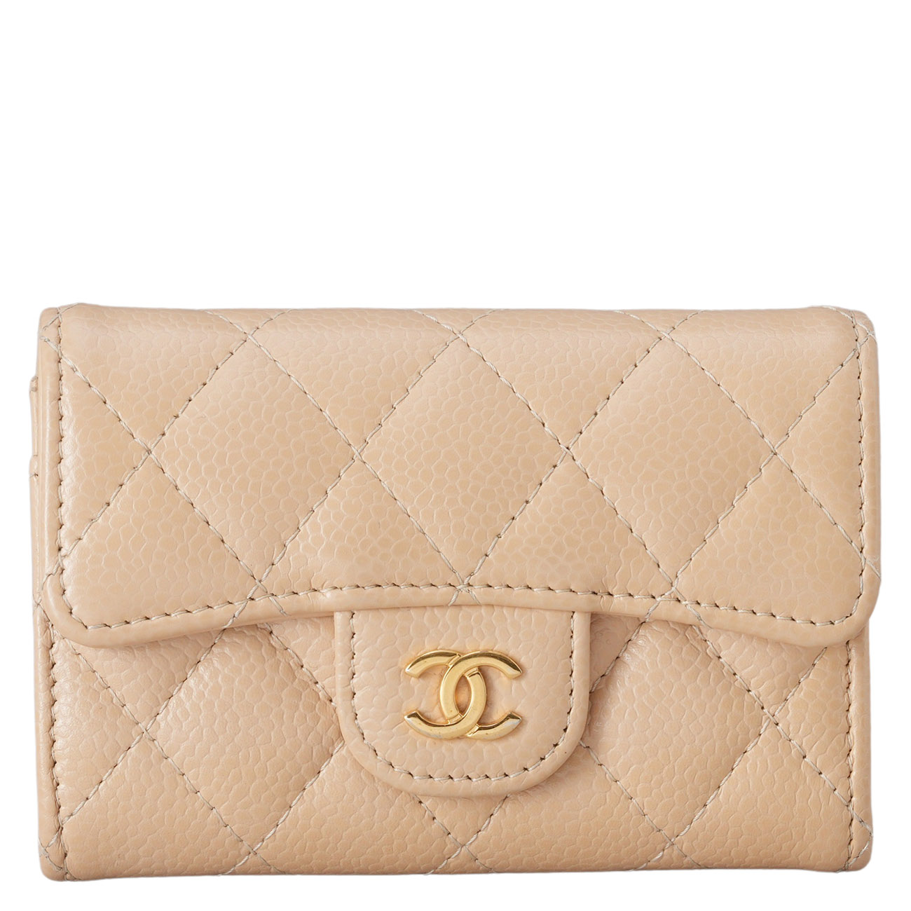 CHANEL(USED)샤넬 캐비어 클래식 카드지갑 베이지