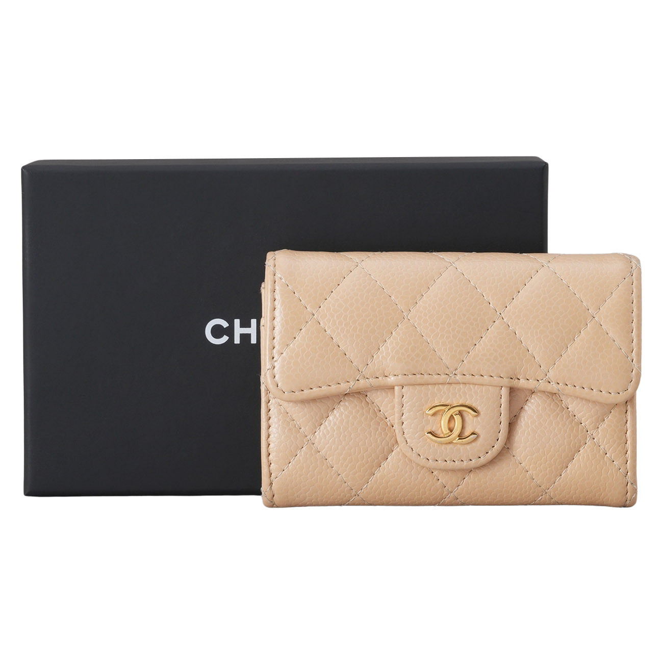 CHANEL(USED)샤넬 캐비어 클래식 카드지갑 베이지