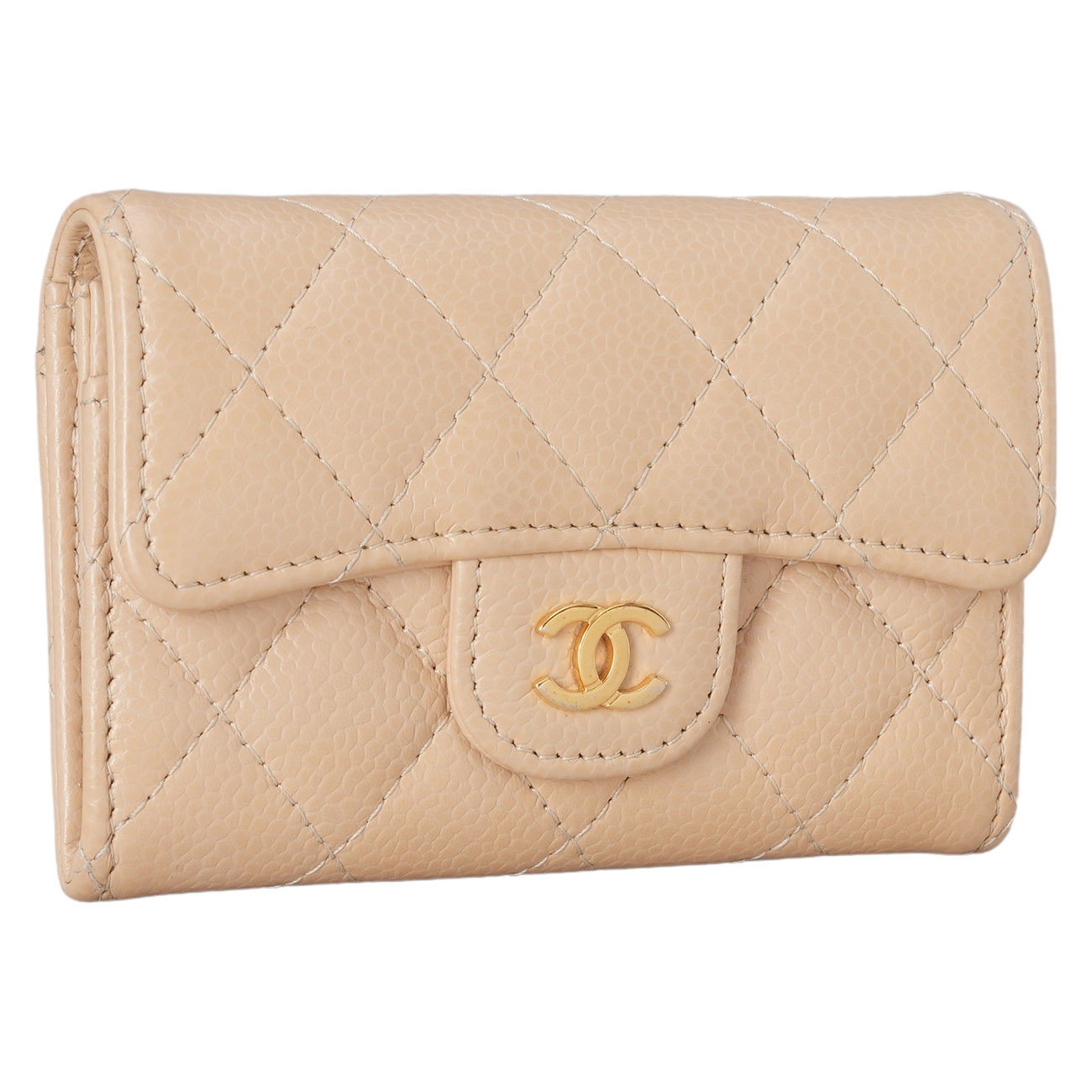 CHANEL(USED)샤넬 캐비어 클래식 카드지갑 베이지