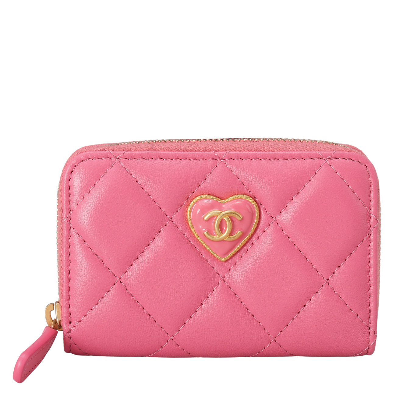 CHANEL(USED)샤넬 하트 지퍼돌이 카드지갑 핑크