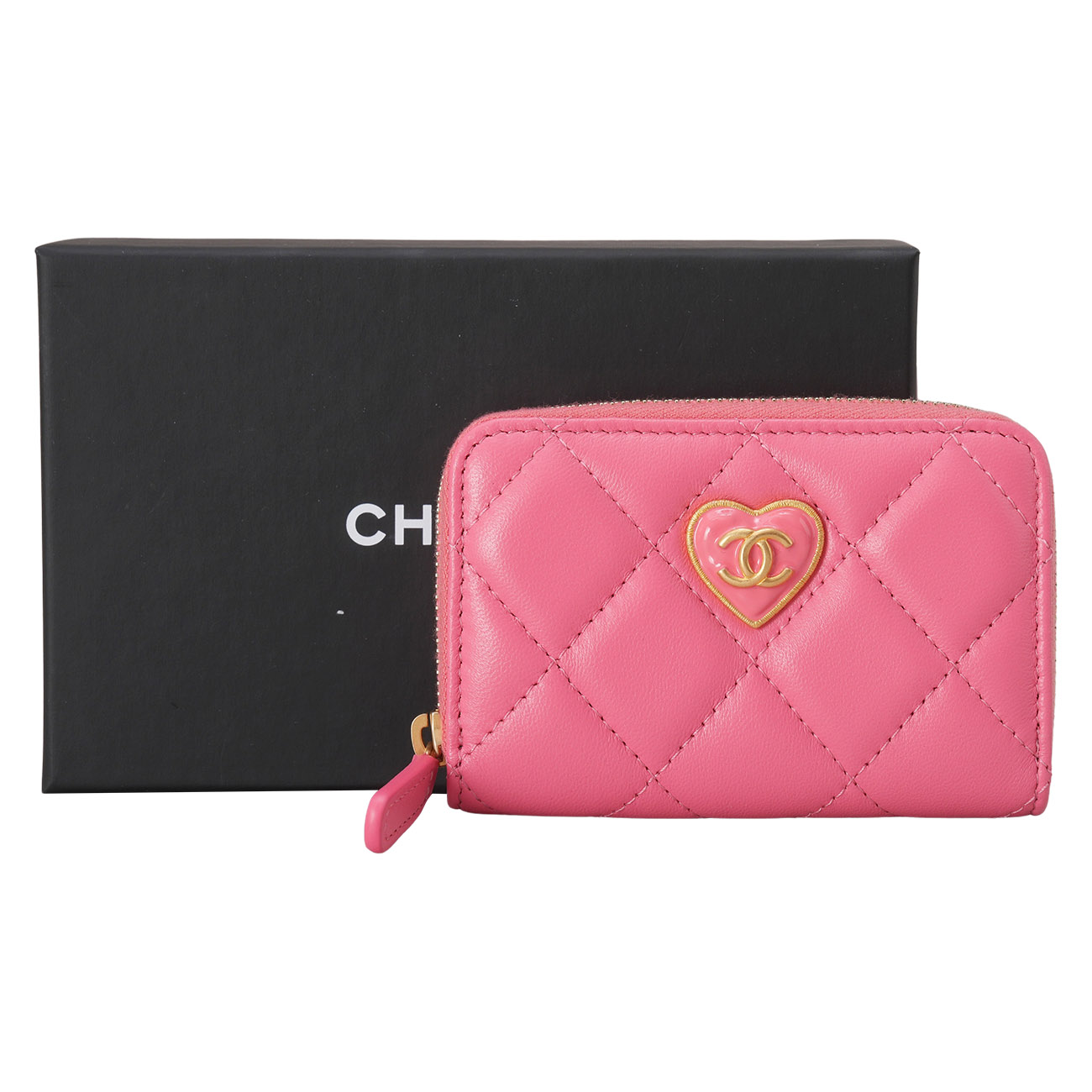 CHANEL(USED)샤넬 하트 지퍼돌이 카드지갑 핑크