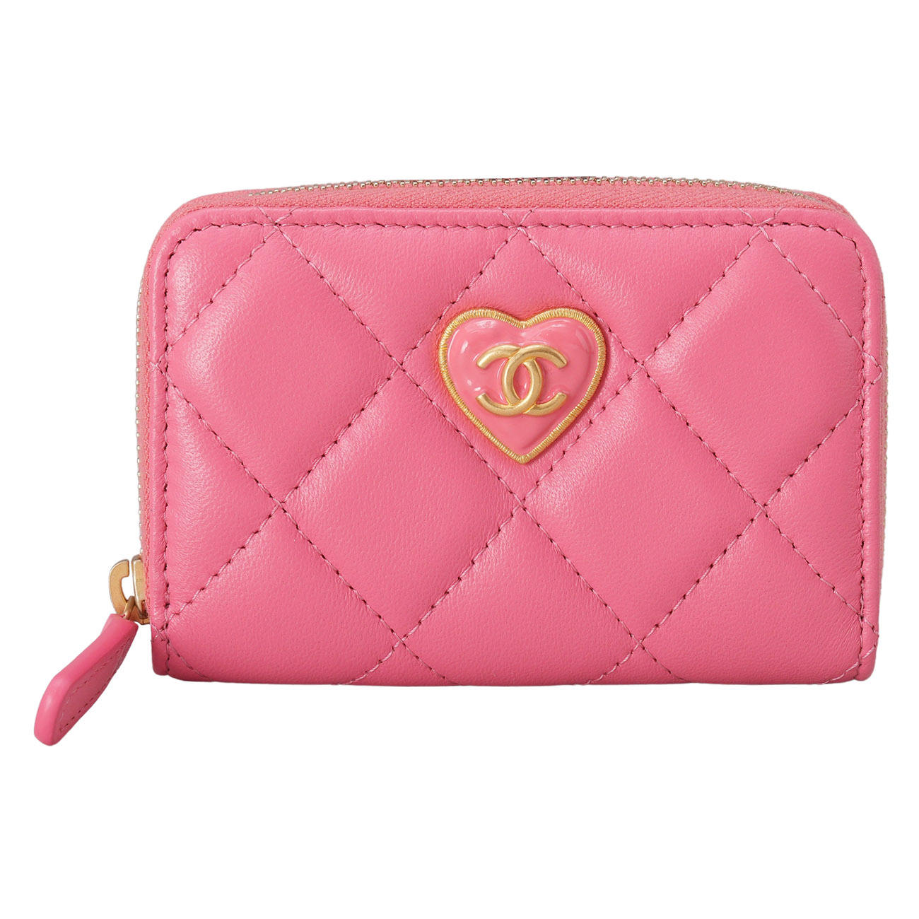 CHANEL(USED)샤넬 하트 지퍼돌이 카드지갑 핑크