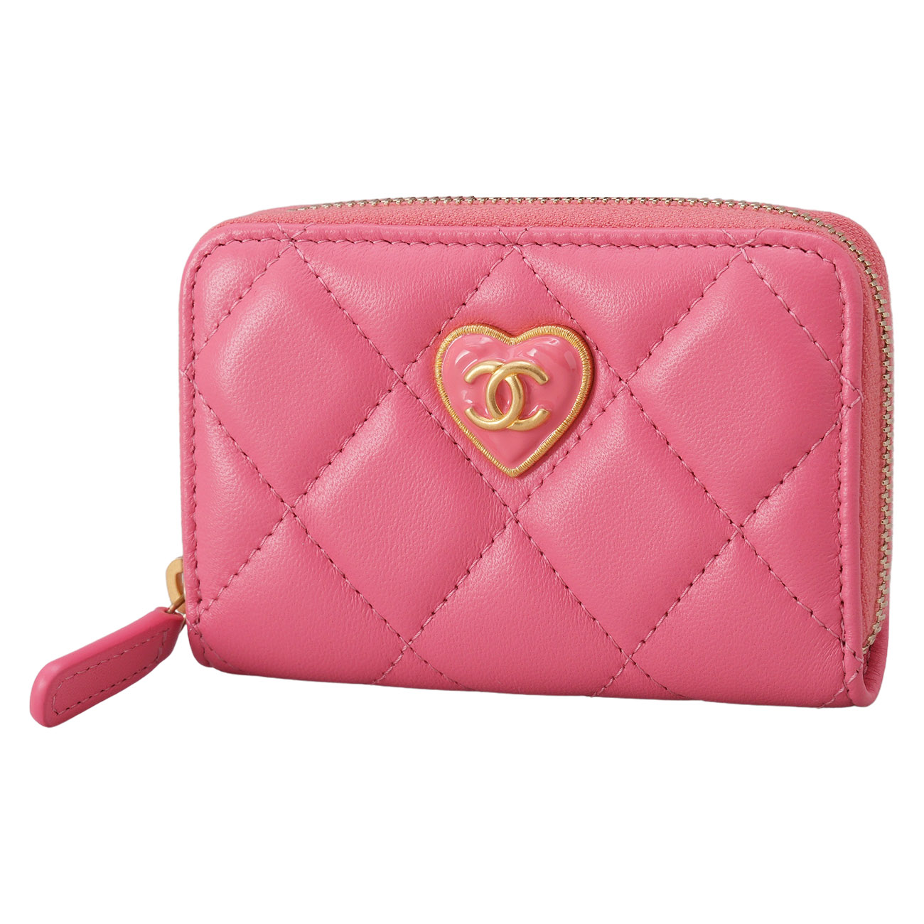 CHANEL(USED)샤넬 하트 지퍼돌이 카드지갑 핑크