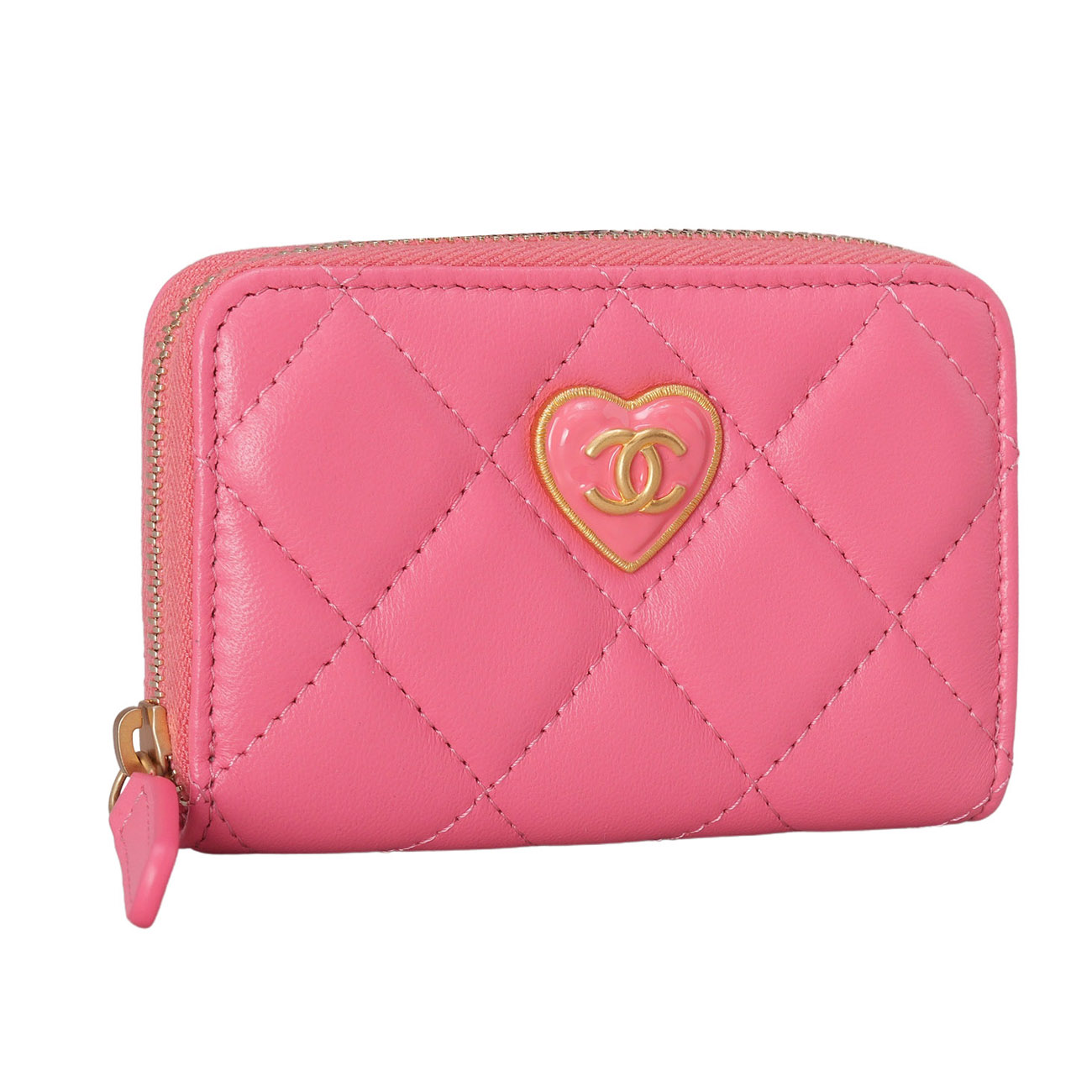 CHANEL(USED)샤넬 하트 지퍼돌이 카드지갑 핑크