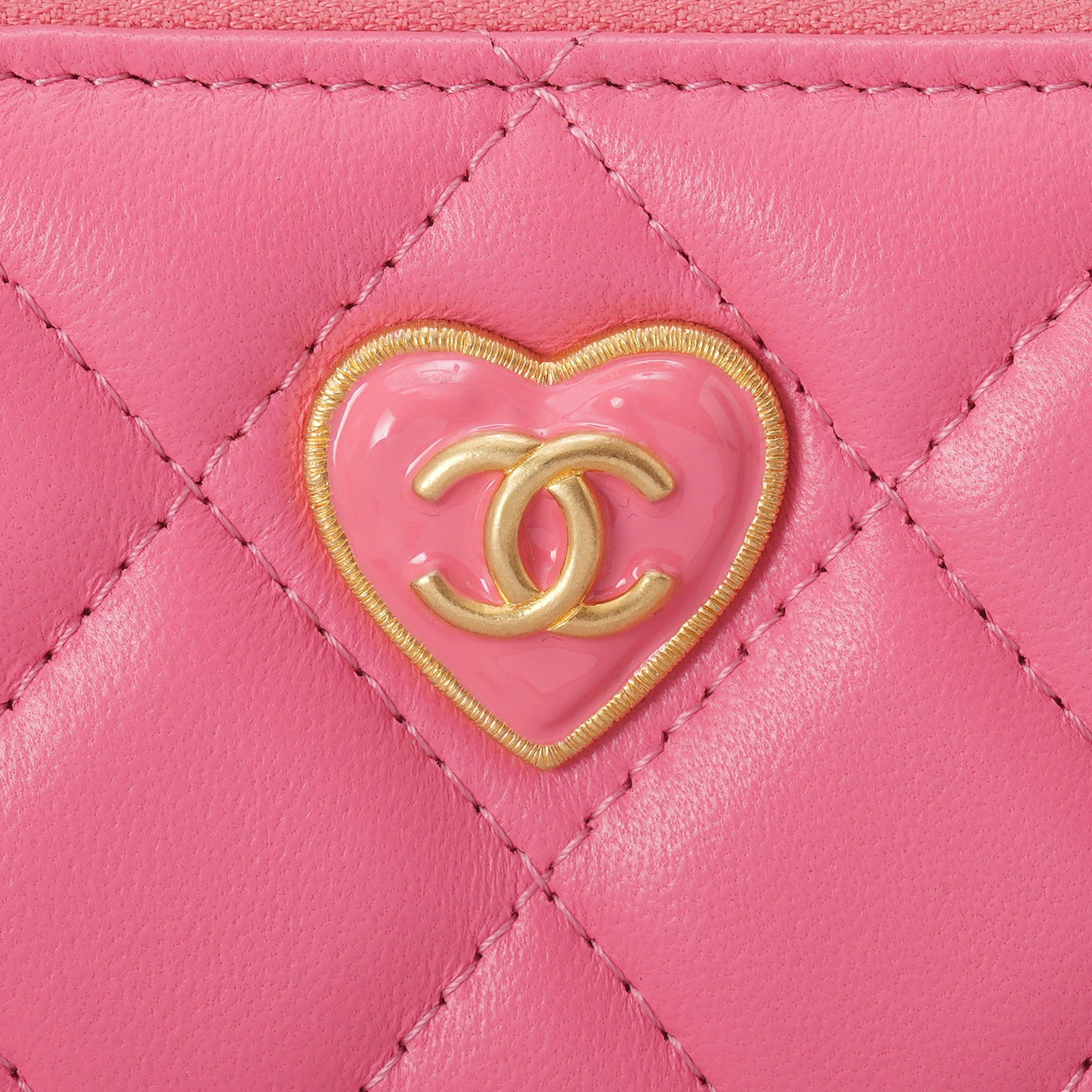 CHANEL(USED)샤넬 하트 지퍼돌이 카드지갑 핑크