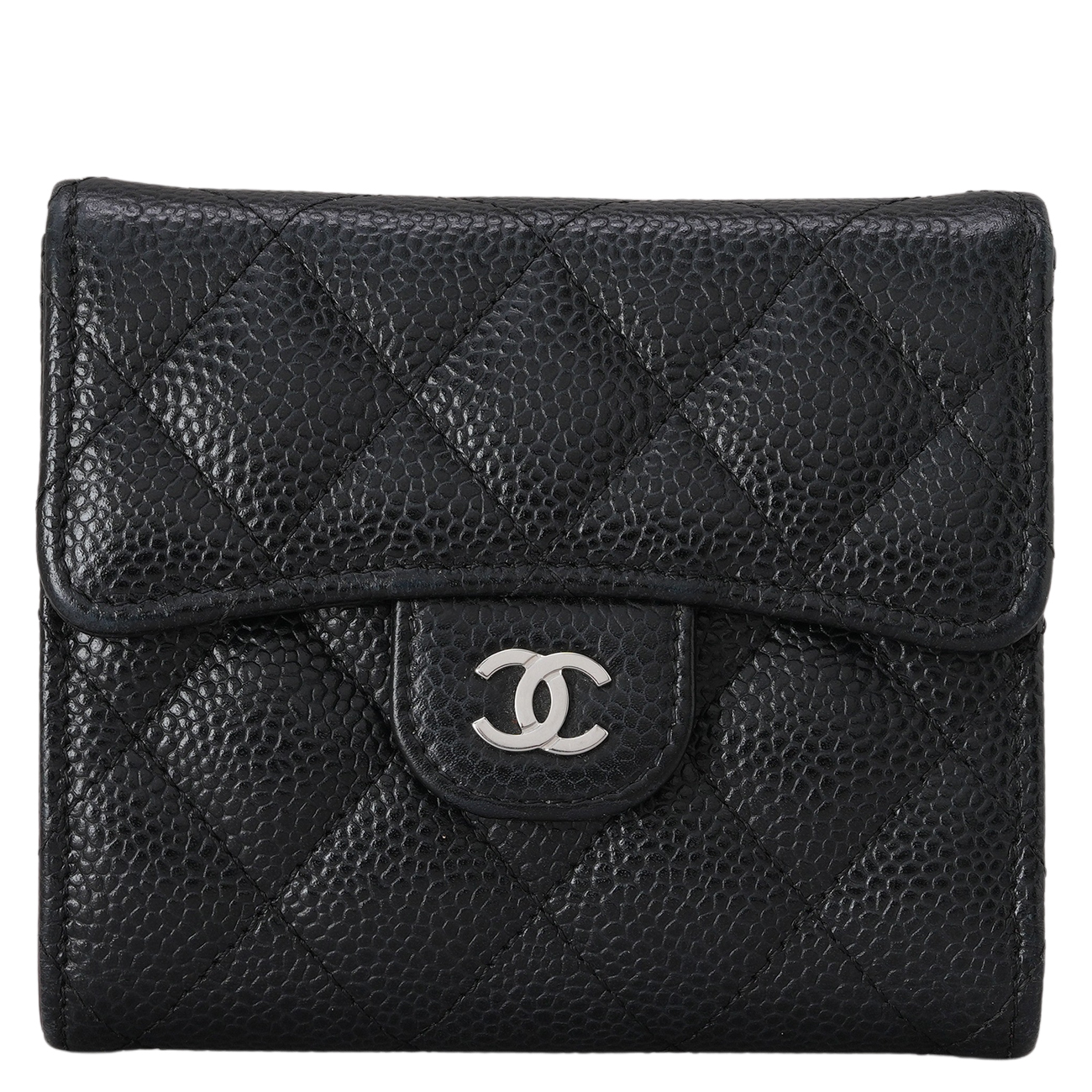 CHANEL(USED)샤넬 캐비어 클래식 반지갑 블랙은장