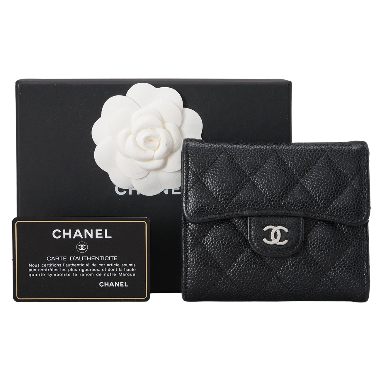 CHANEL(USED)샤넬 캐비어 클래식 반지갑 블랙은장