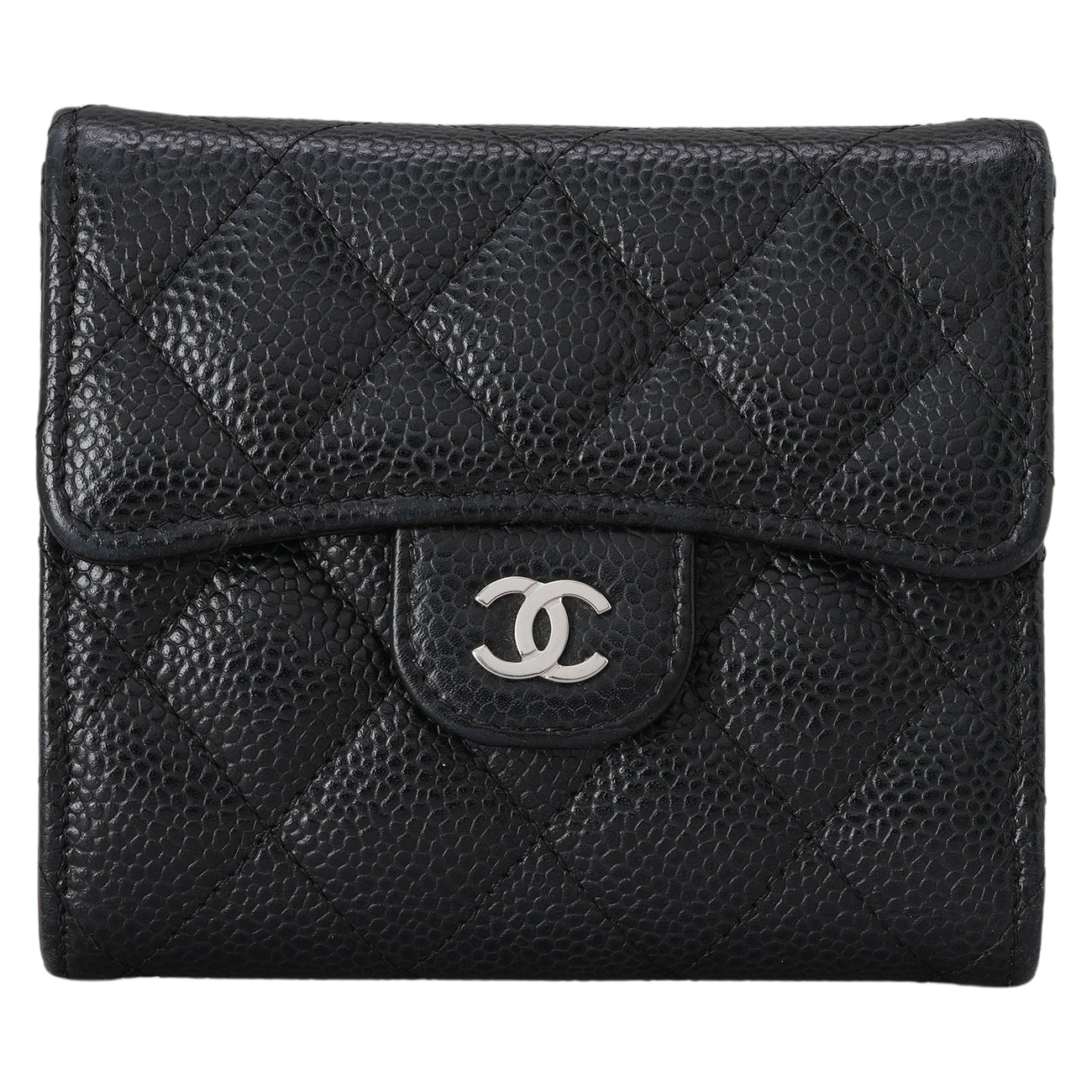 CHANEL(USED)샤넬 캐비어 클래식 반지갑 블랙은장