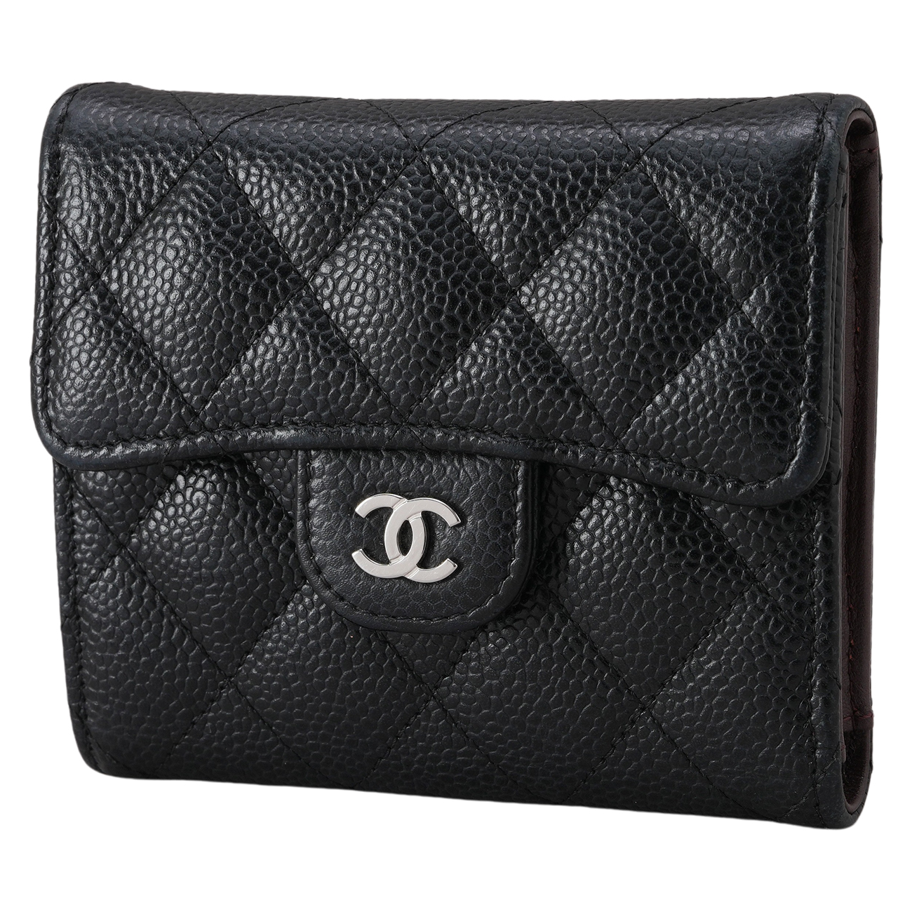 CHANEL(USED)샤넬 캐비어 클래식 반지갑 블랙은장