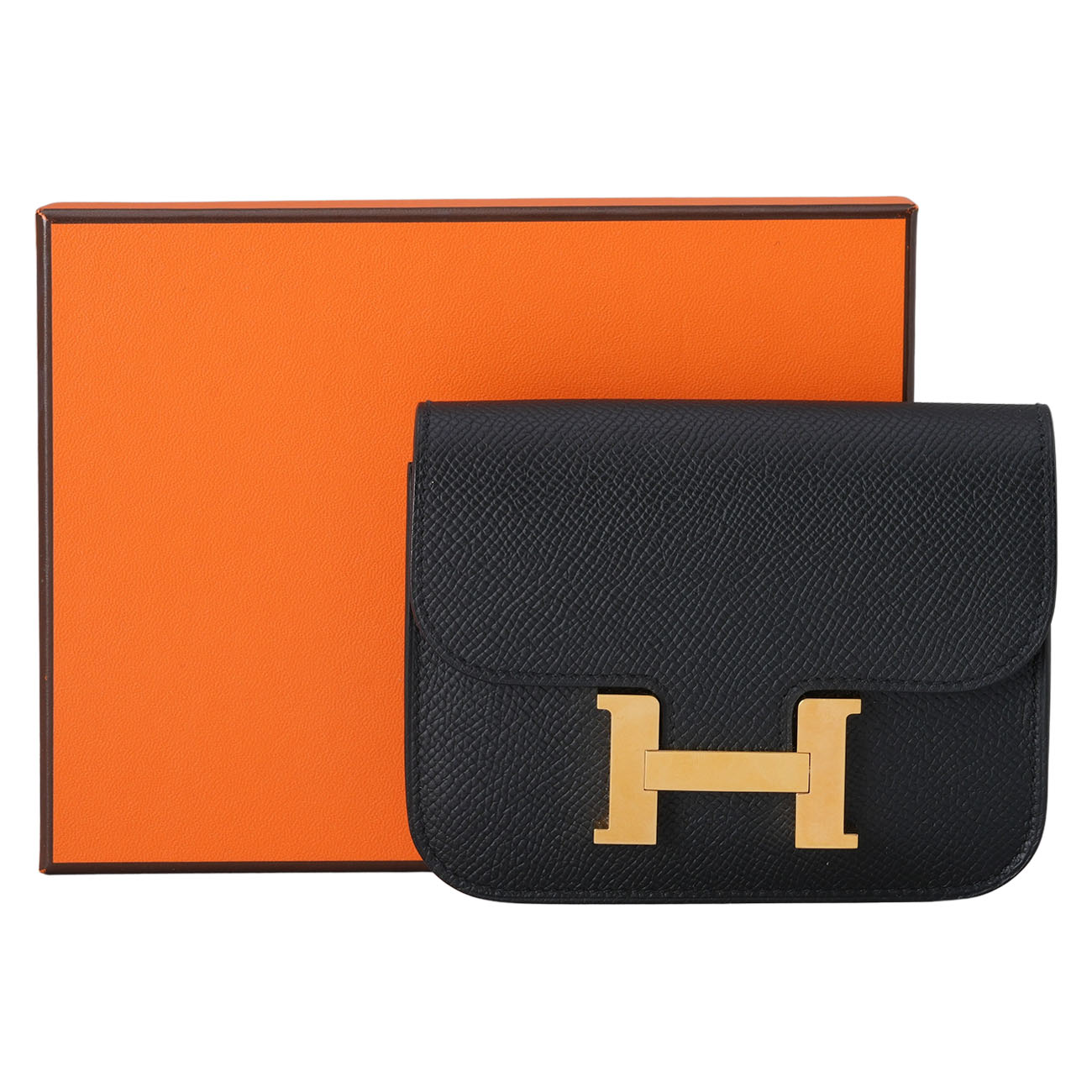 HERMES(USED)에르메스 콘스탄스 슬림 컴팩트 월릿 느와 금장