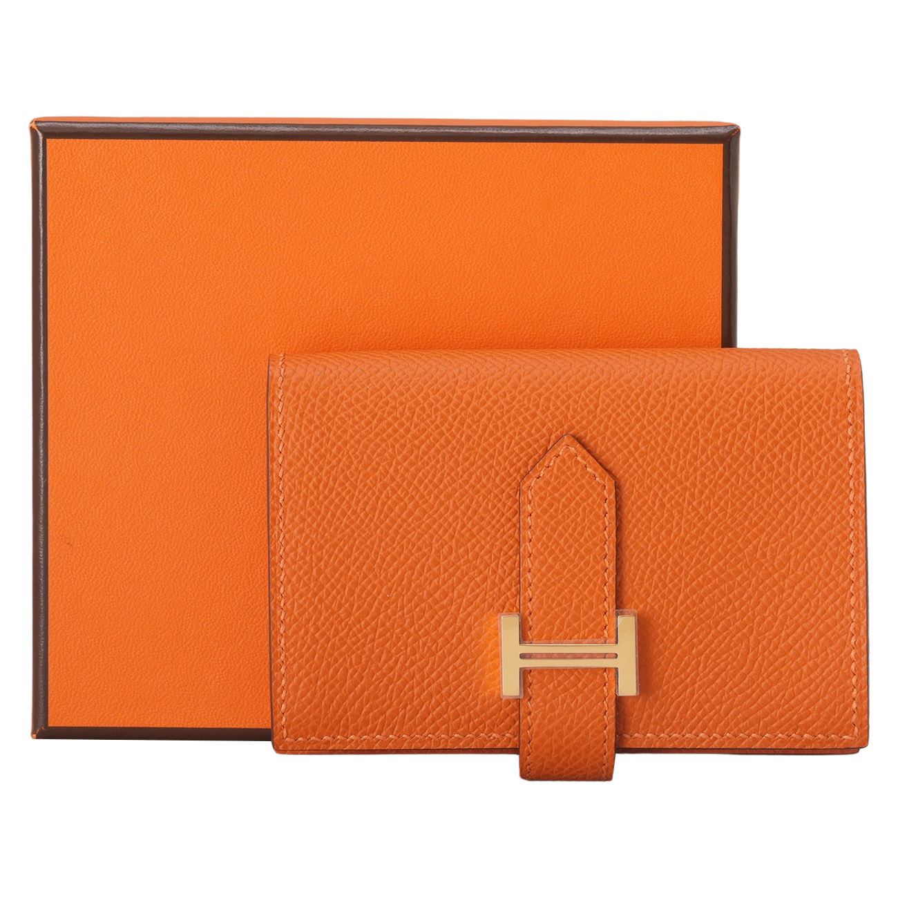 HERMES(USED)에르메스 베안 미니 월릿 오렌지 금장