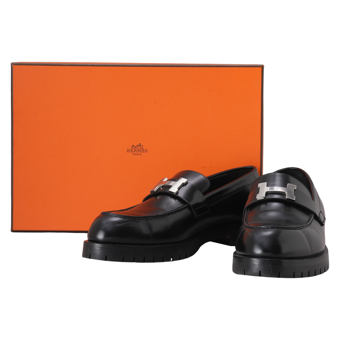 HERMES(USED)에르메스 모카신 로퍼 느와 은장 #37.5